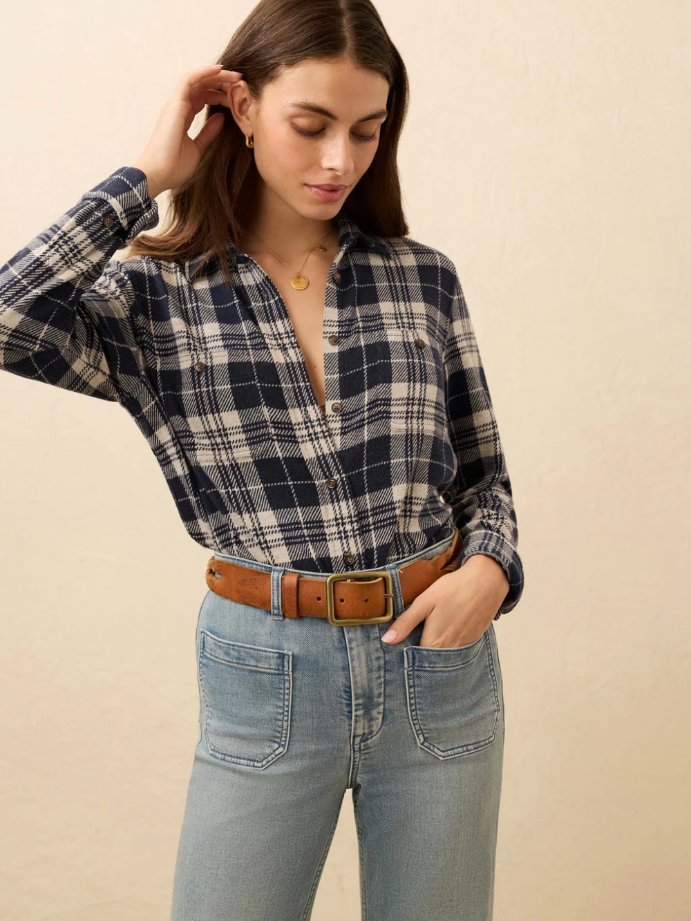 Faherty Legend Sweater Shirt - Sapphire Lake Plaid Size Medium